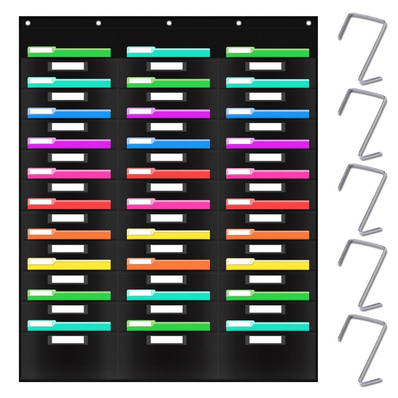 AKAYOK Hanging File Folders for Legal/Letter Size, 30-Pocket Wall File Organizer Black Pocket Chart for Classroom, Office, and Home â€“ Perfect for Assignments, Document, Scrapbooks, Mail and Papers - Image 1